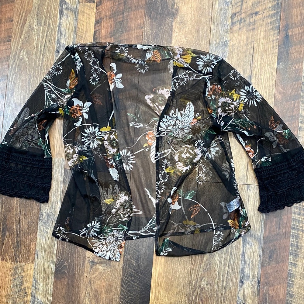 Maurices Black Floral Sheer Kimono Top